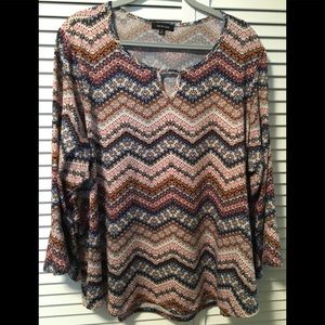 Chevron bell sleeve top with cutout detail